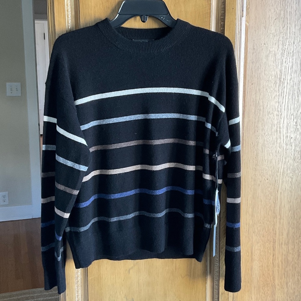 Michael Stars Celeste Black Multi-Stripe Cashmere Crewneck Sweater Small NWT